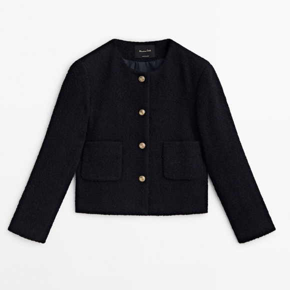 NWT. Massimo Dutti Navy Blue Textured Jacket with Golden Buttons. Size S. - Picture 8 of 14